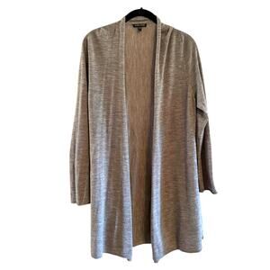 Eileen Fisher Size Large 100% Merino Wool Gray Open Front Cardigan Sweater
